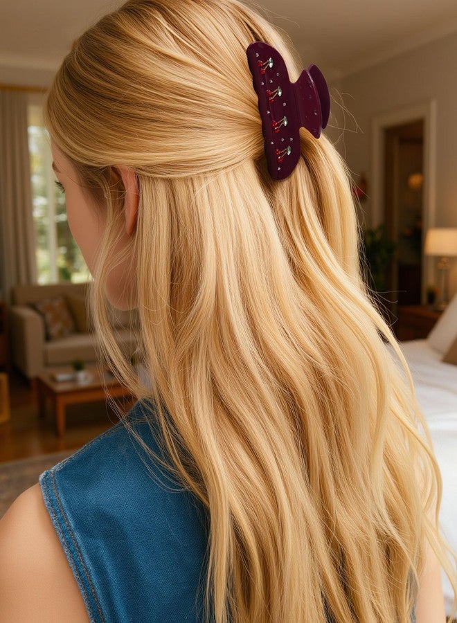 CHLINS 2PCS Cherry Hair Claw Clips for Women Girls with Rhinestone - Cute Medium Clips in Red Cherry, Kawaii Trendy Acrylic Accessories for Birthday Christmas Gifts - Image 2